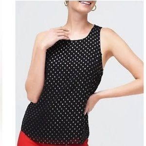 J. CREW Textured Gold Foil Swiss Dot Sleeveless Chiffon Career Blouse XSmall